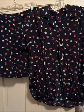 Black Floral Short Sleeve Button Front Tee and Skort